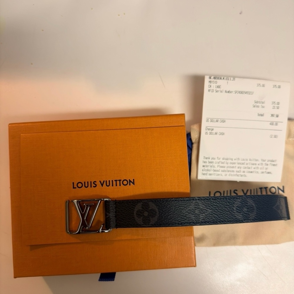 Louis Vuitton Black Monogram Reverse Leather Belt with Silver LV Buckle